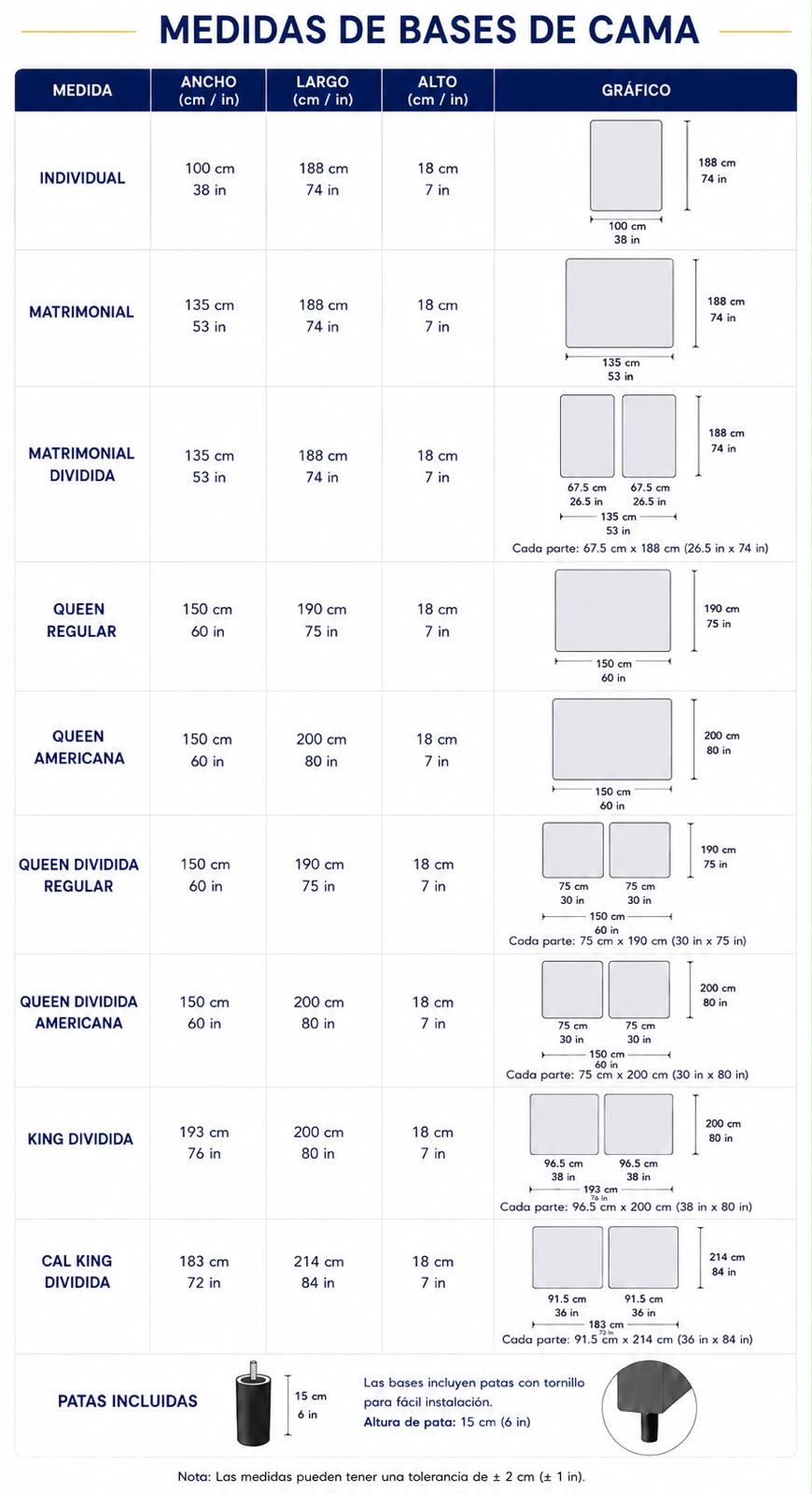 Medidas de Bases de Cama